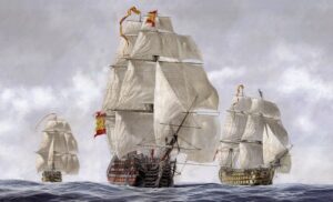 Carlos Parrilla. Navios de línea El santisima trinidad al frente, al la derecha el principe de asturias - copia
