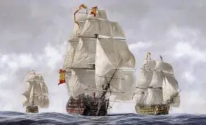 Carlos Parrilla. Navios de línea El santisima trinidad al frente, al la derecha el principe de asturias - copia